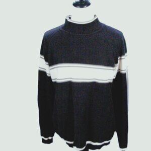 Gap Black/Cream Stripe 100% Cotton Mock Neck Sweater Size Large